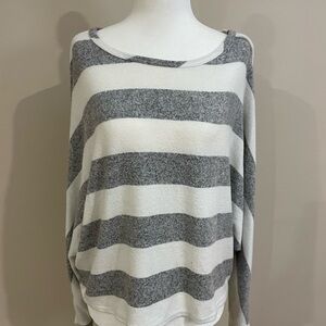Moa Moa Gray and Cream Striped Sweater